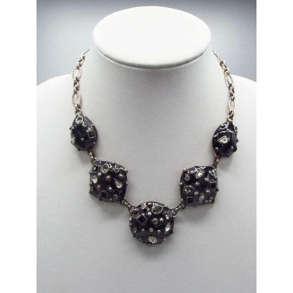 Chico's Obsidian 5 Round Discs Black Clear Crystals Rolo Chain 20.5" Necklace - Picture 1 of 4